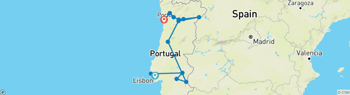 Image of a map showing the route of the tour