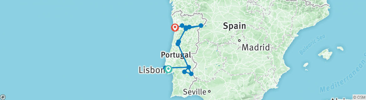 Image of a map showing the route of the tour