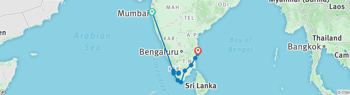 Image of a map showing the route of the tour