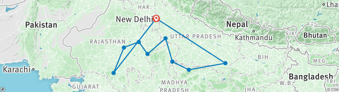 Image of a map showing the route of the tour