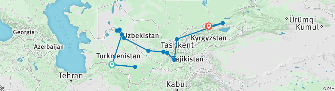 Image of a map showing the route of the tour