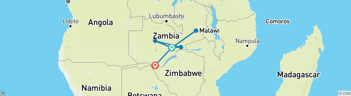 Image of a map showing the route of the tour