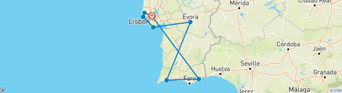 Image of a map showing the route of the tour