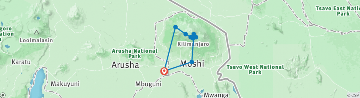 Image of a map showing the route of the tour
