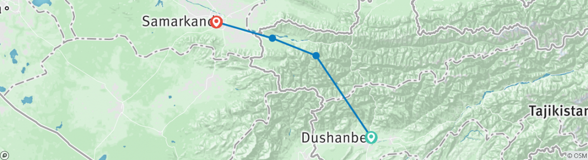 Image of a map showing the route of the tour