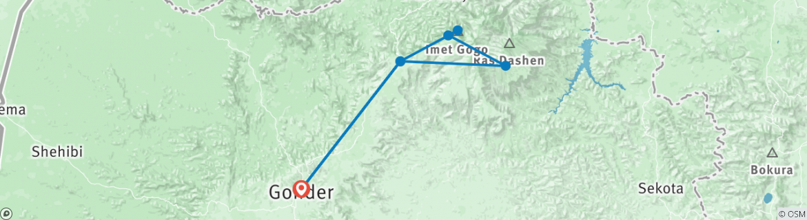 Image of a map showing the route of the tour