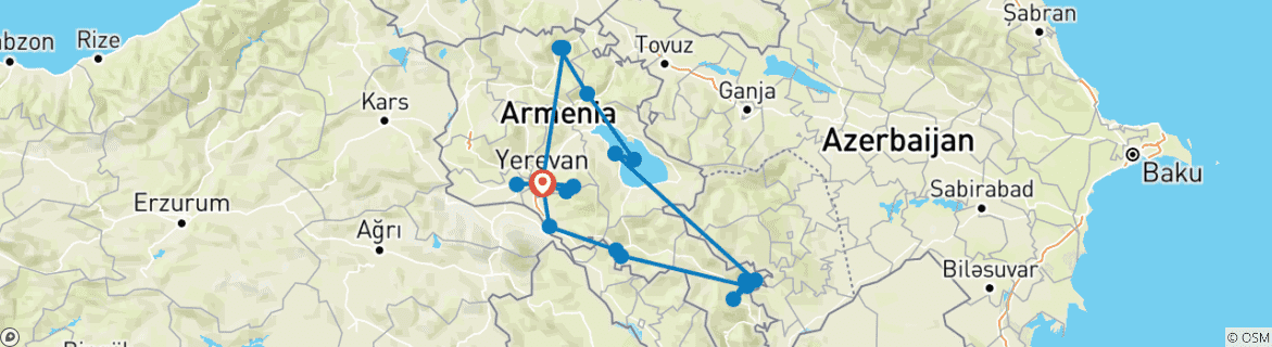 Image of a map showing the route of the tour