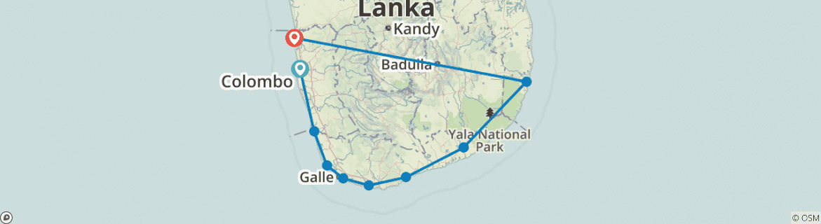 Image of a map showing the route of the tour