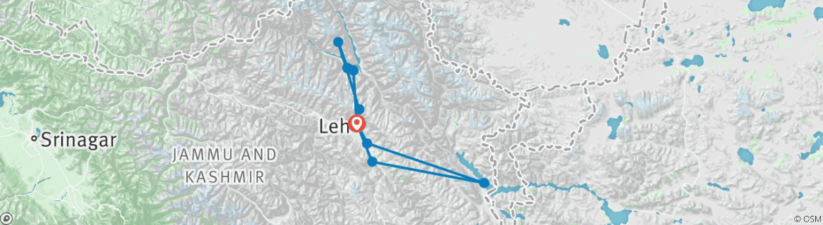 Image of a map showing the route of the tour