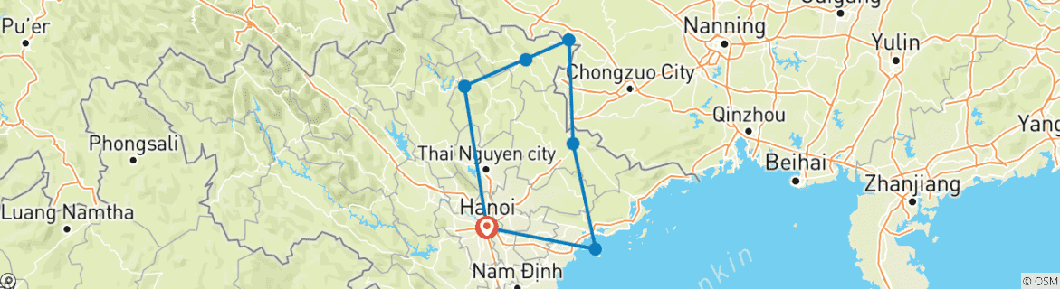 Image of a map showing the route of the tour