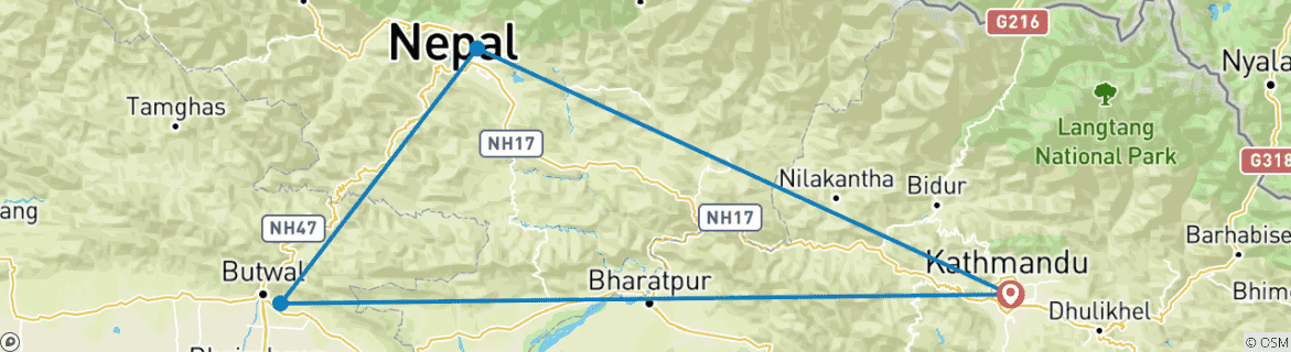 Image d'une carte montrant l'itinéraire du circuit