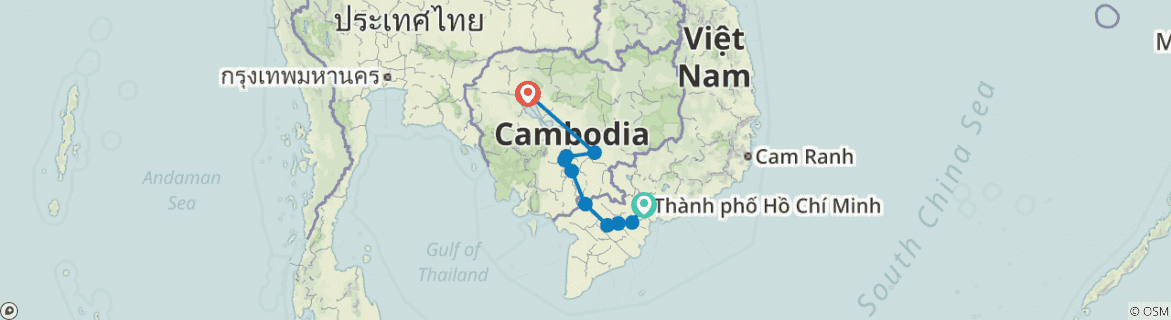Image of a map showing the route of the tour