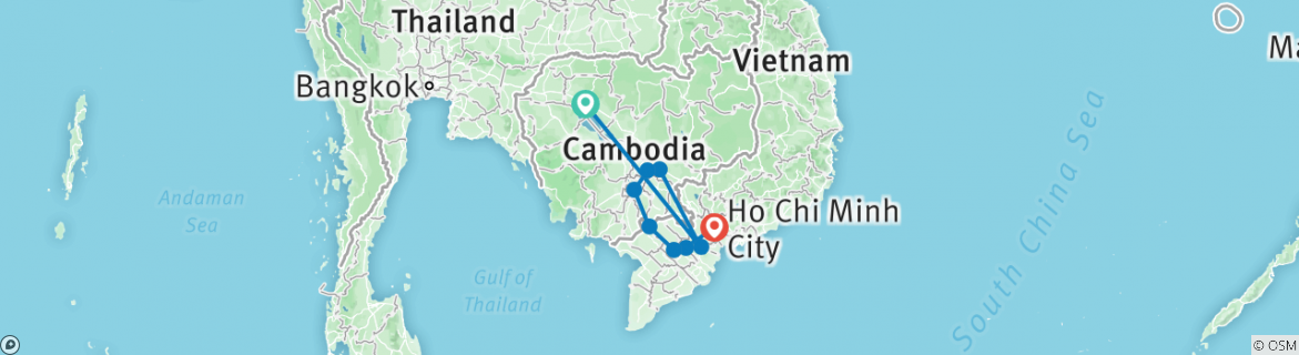 Image of a map showing the route of the tour
