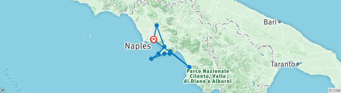 Image of a map showing the route of the tour