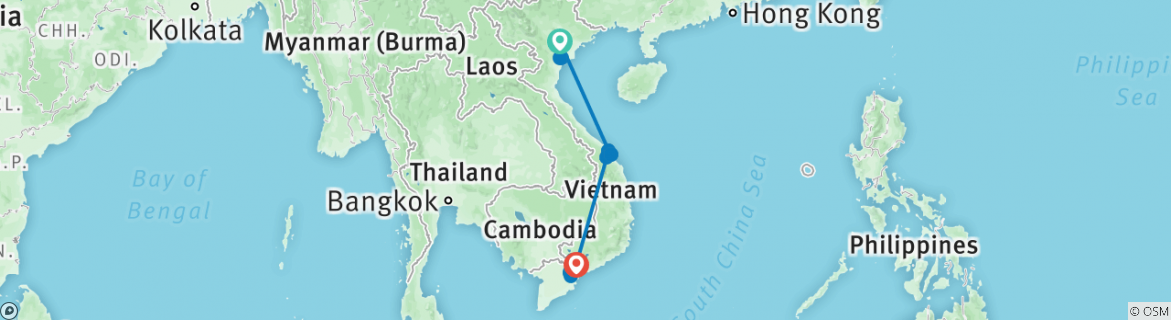 Image of a map showing the route of the tour