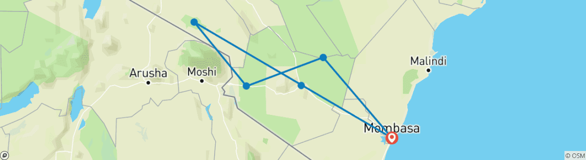 Karte mit der Reiseroute