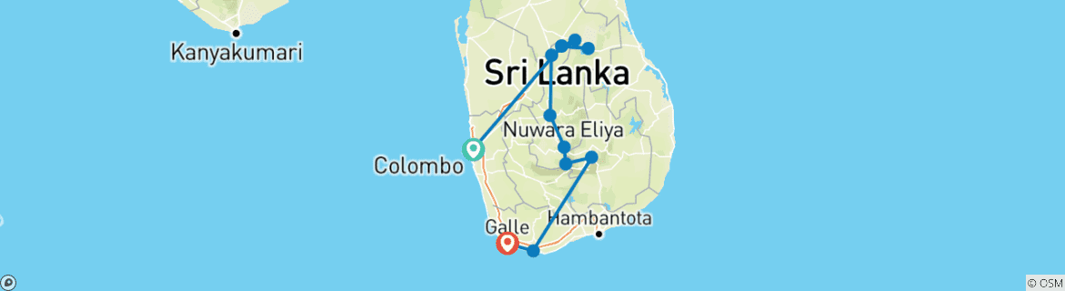 Image of a map showing the route of the tour