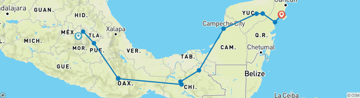 Image d'une carte montrant l'itinéraire du circuit