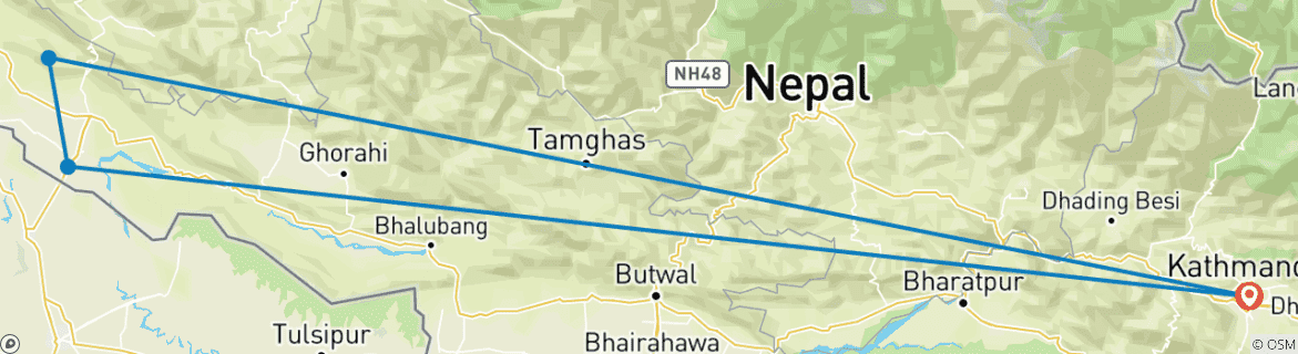 Image of a map showing the route of the tour