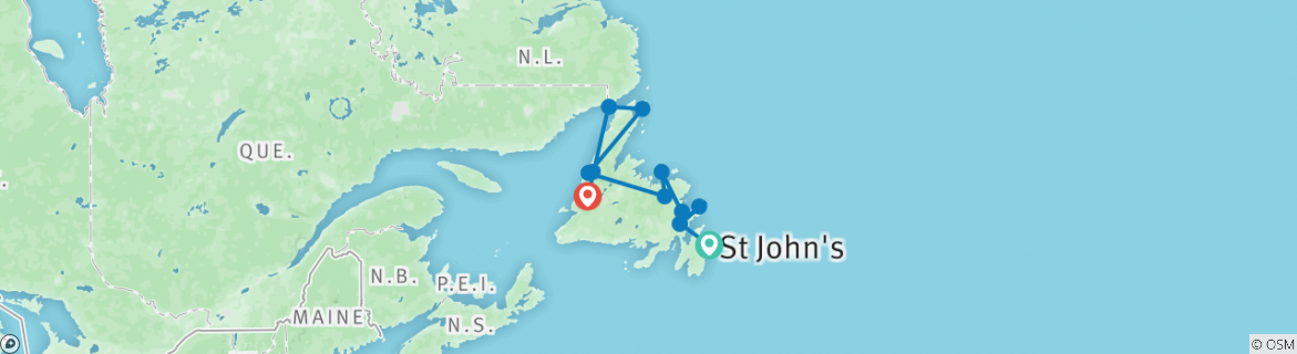 Image of a map showing the route of the tour
