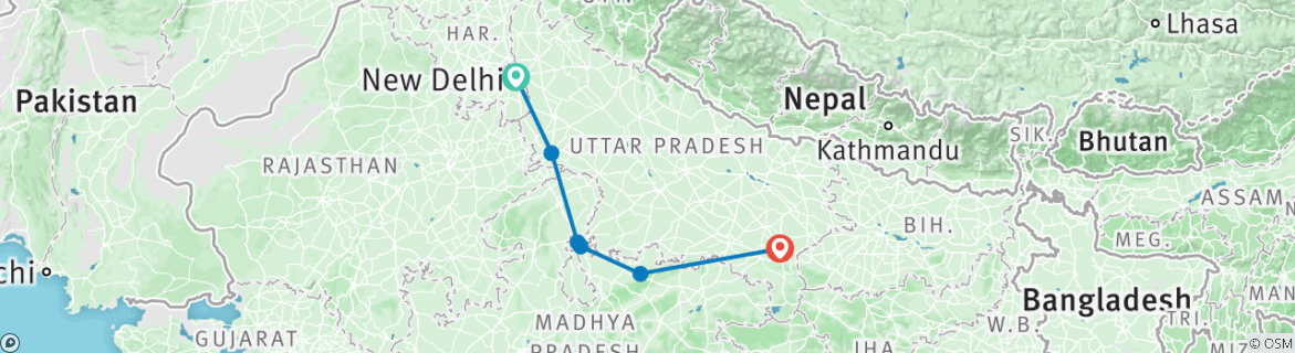 Image of a map showing the route of the tour