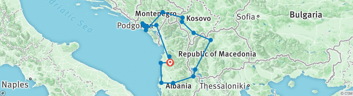Image of a map showing the route of the tour