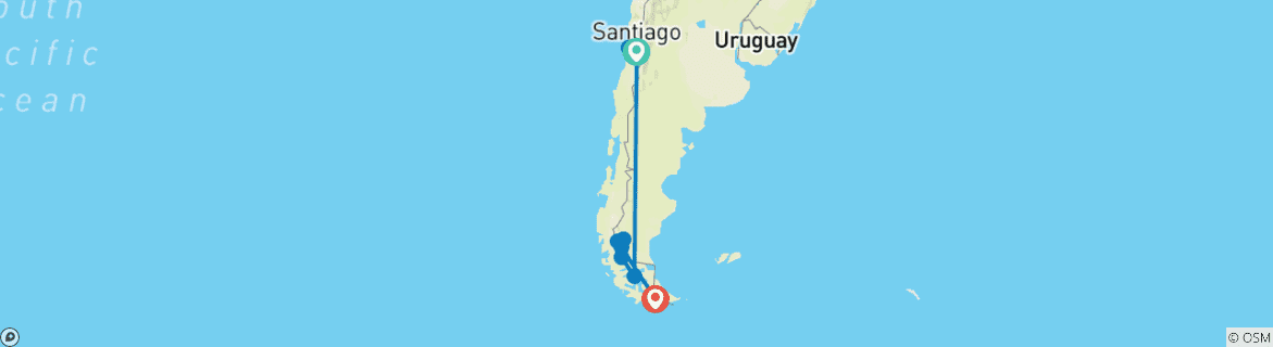 Image of a map showing the route of the tour