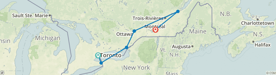 Image of a map showing the route of the tour