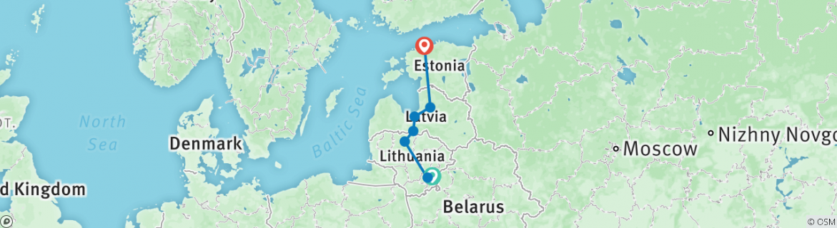 Image of a map showing the route of the tour