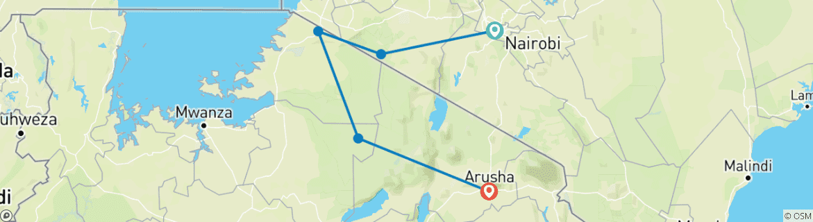 Image of a map showing the route of the tour
