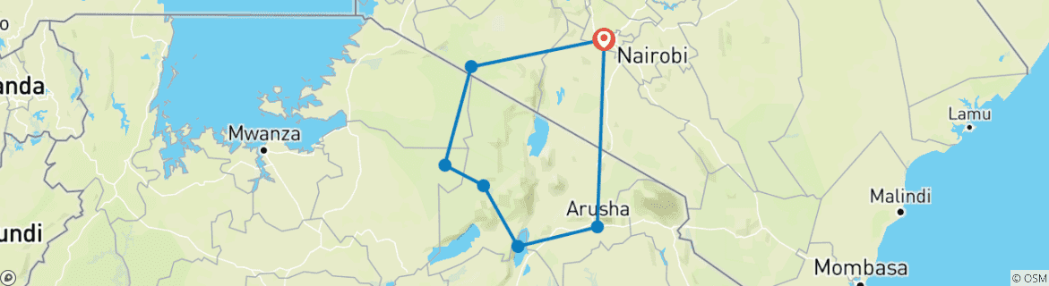 Image of a map showing the route of the tour