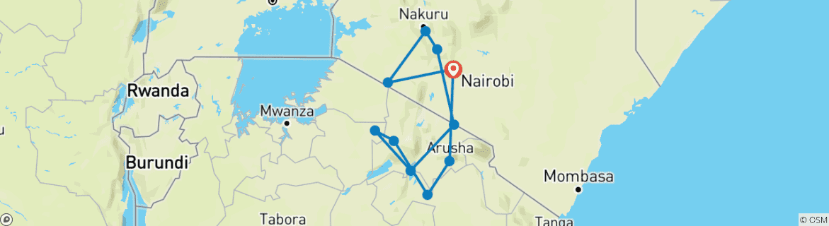Image of a map showing the route of the tour