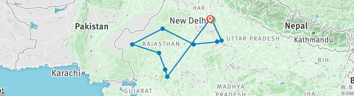 Image of a map showing the route of the tour