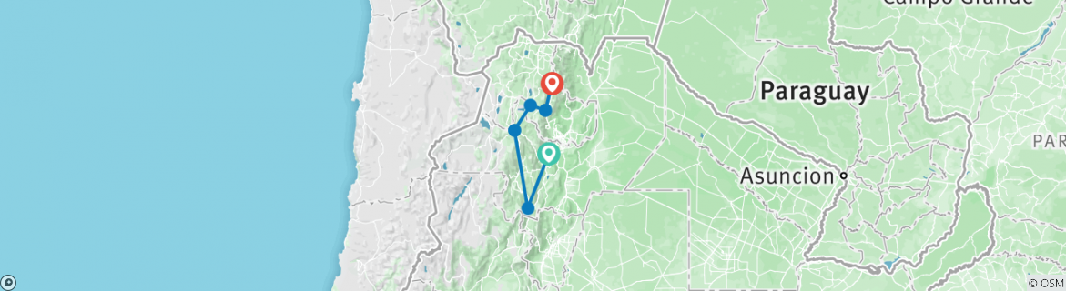 Image of a map showing the route of the tour