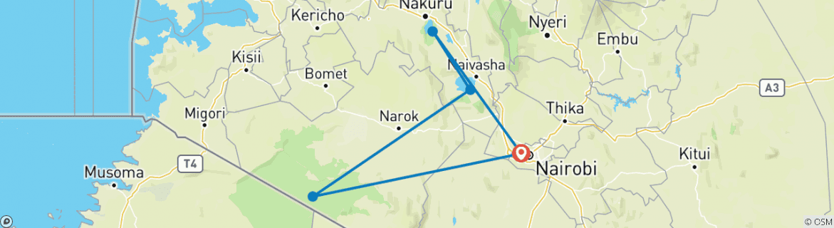 Image of a map showing the route of the tour