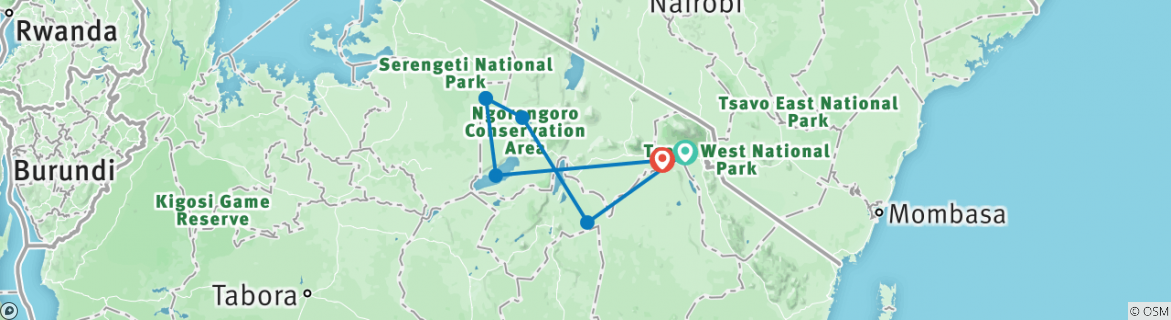 Image of a map showing the route of the tour