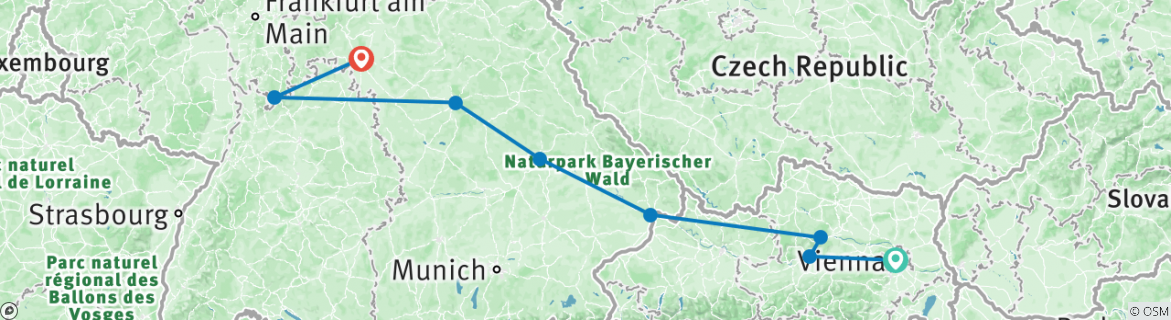 Image of a map showing the route of the tour