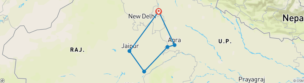 Image of a map showing the route of the tour