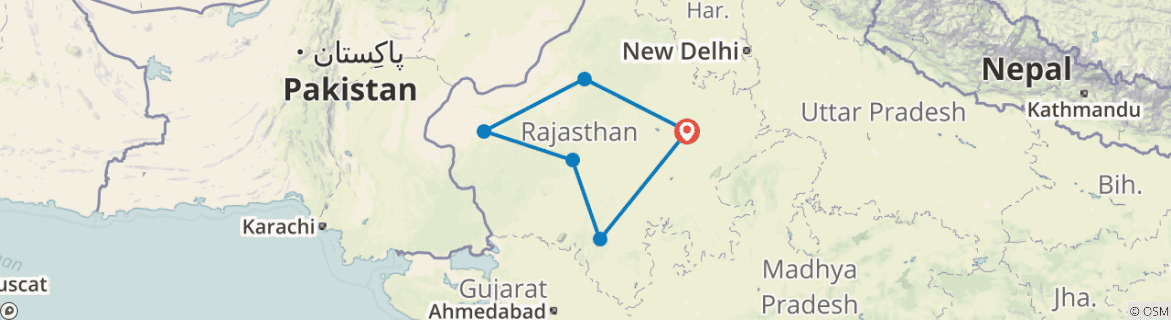 Image of a map showing the route of the tour