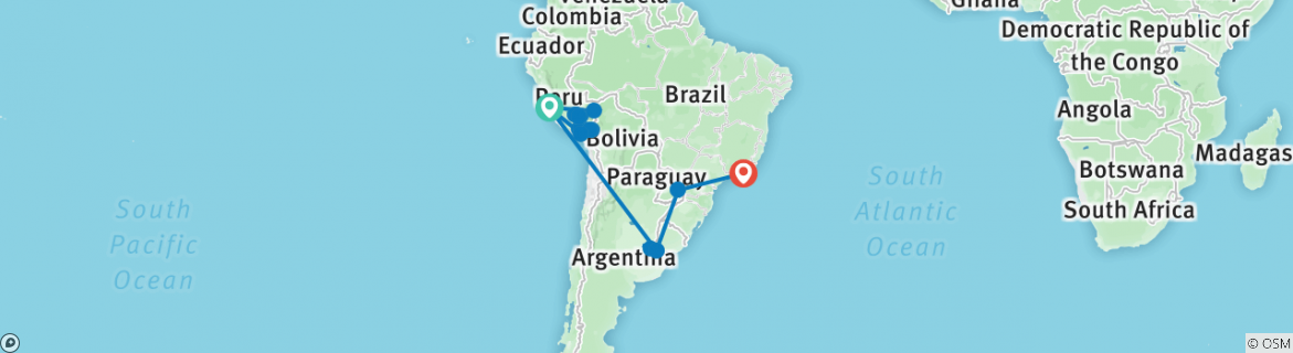 Image of a map showing the route of the tour