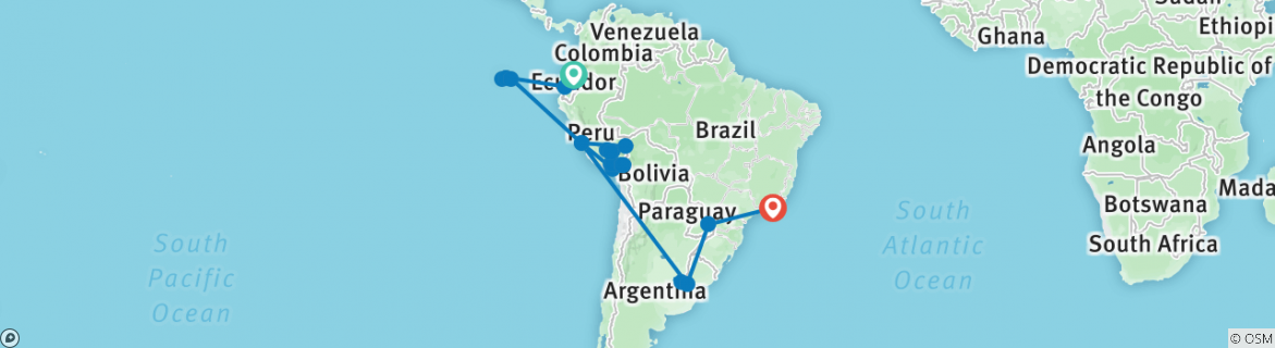 Image of a map showing the route of the tour