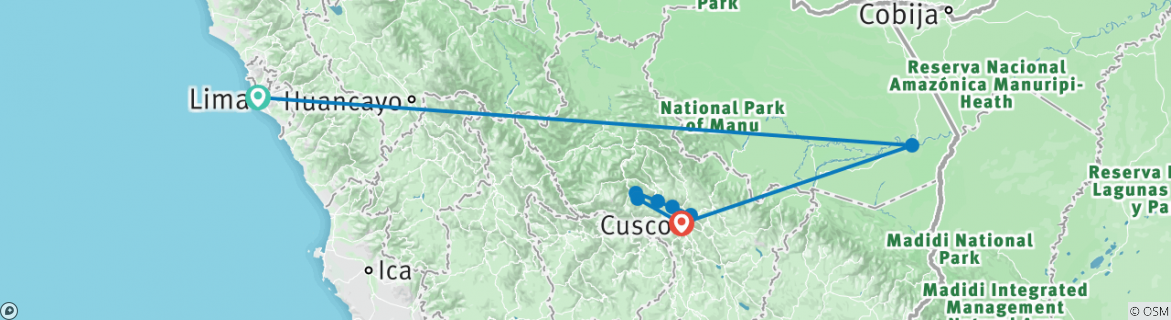 Image of a map showing the route of the tour