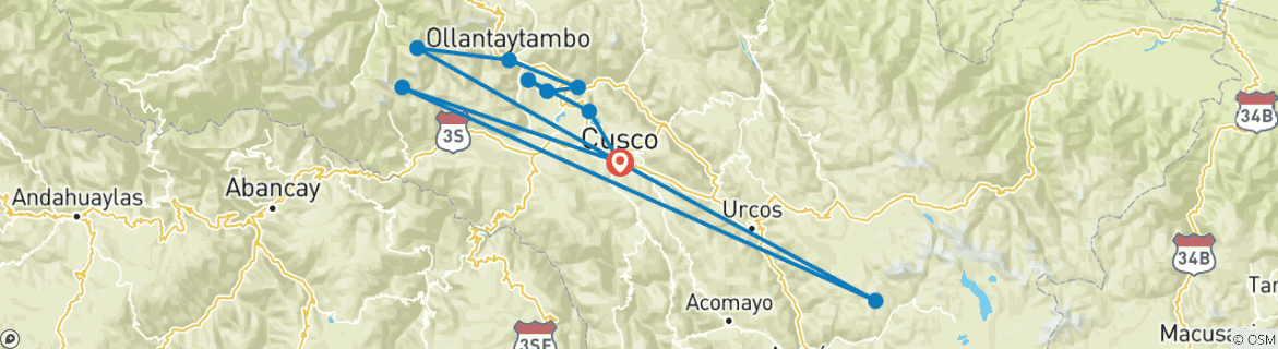 Image of a map showing the route of the tour