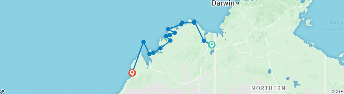Image of a map showing the route of the tour