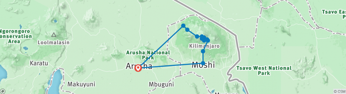 Image of a map showing the route of the tour