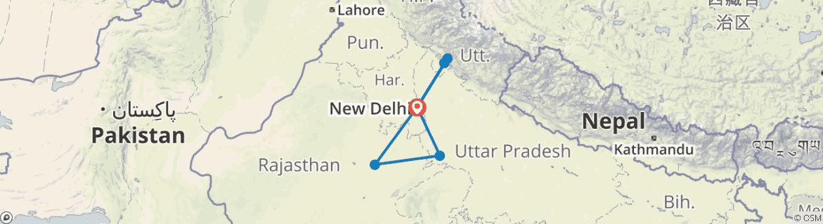 Image of a map showing the route of the tour