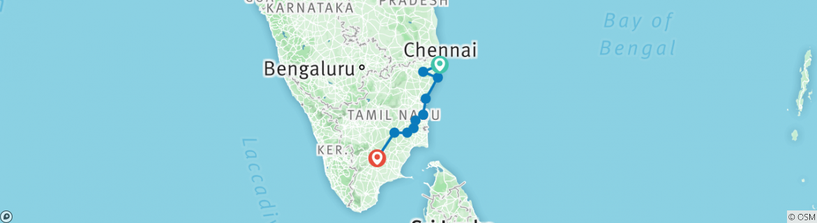 Image of a map showing the route of the tour
