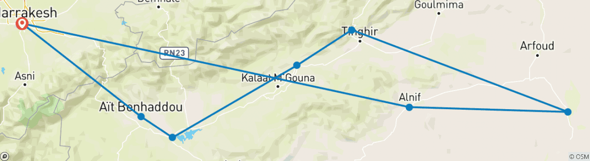 Karte mit der Reiseroute