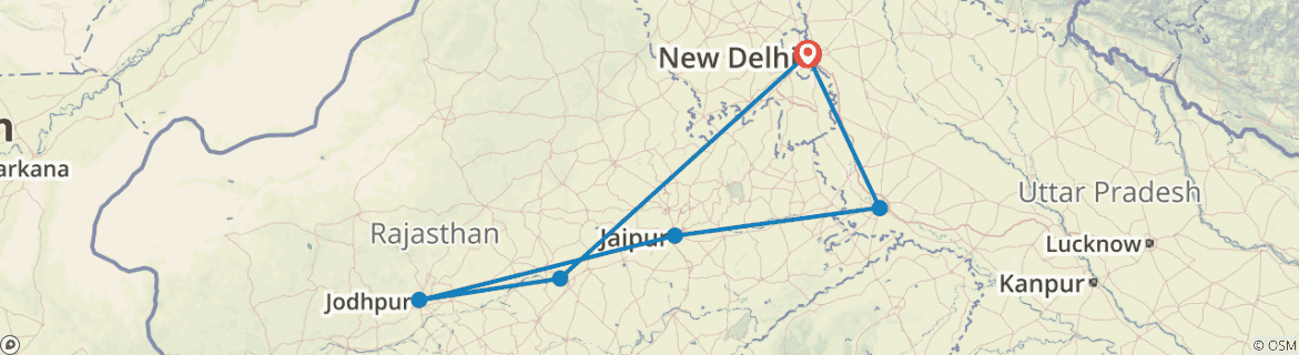 Image of a map showing the route of the tour