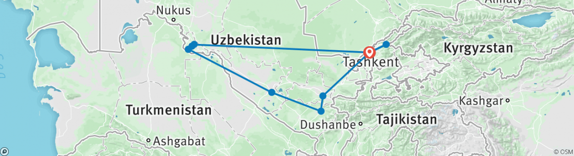 Image of a map showing the route of the tour